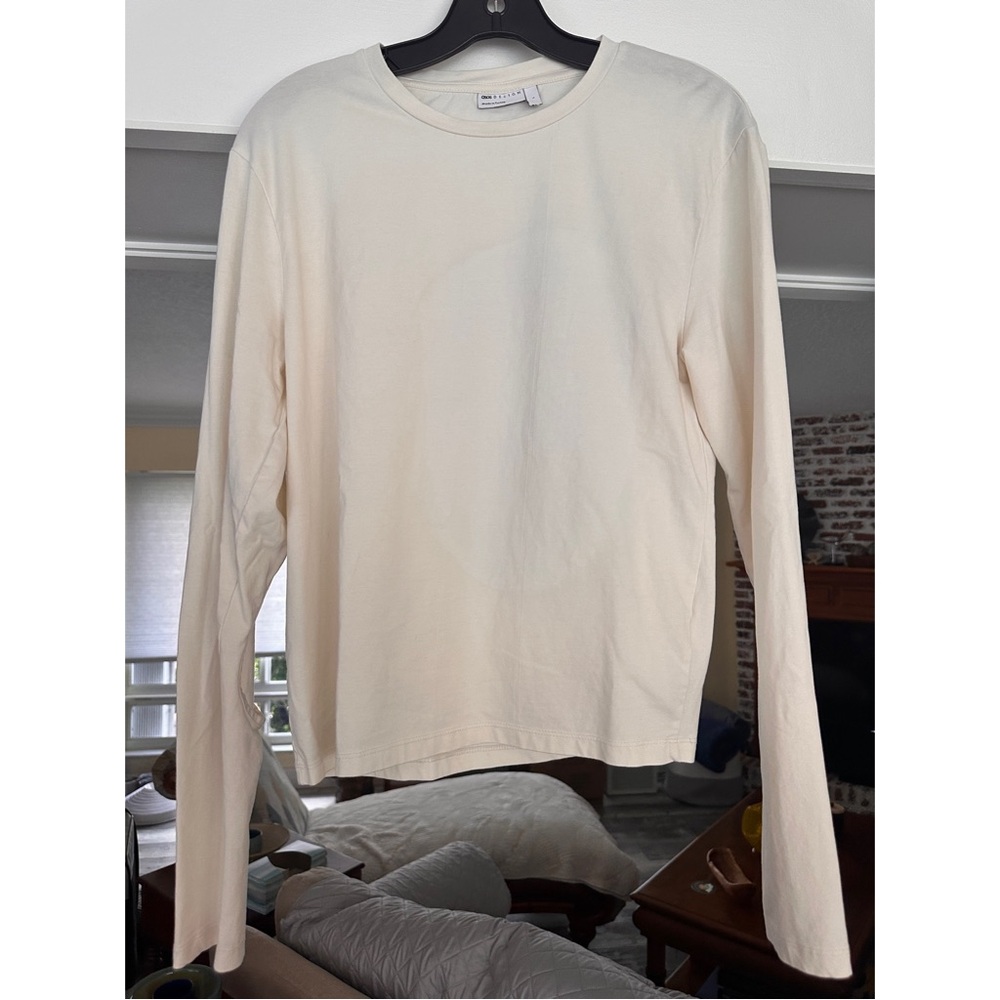 Size L crop fitted ASOS Cream Long Sleeve Tee with Open Back - Picture 2 of 4